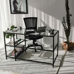 Casa si Gradina - Mobilier - Mese si birouri - Birouri - Birou, Hanah Home, sticla calita, negru, 130x60x75 cm - Infinity.ro