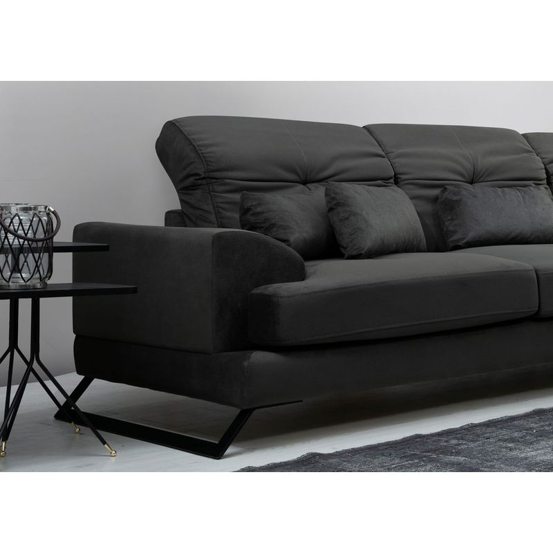 Casa si Gradina - Mobilier - Canapele si coltare - Coltare - Coltar, Hanah Home, cadru lemn fag si pal, antracit, 308x190x100 cm - Infinity.ro