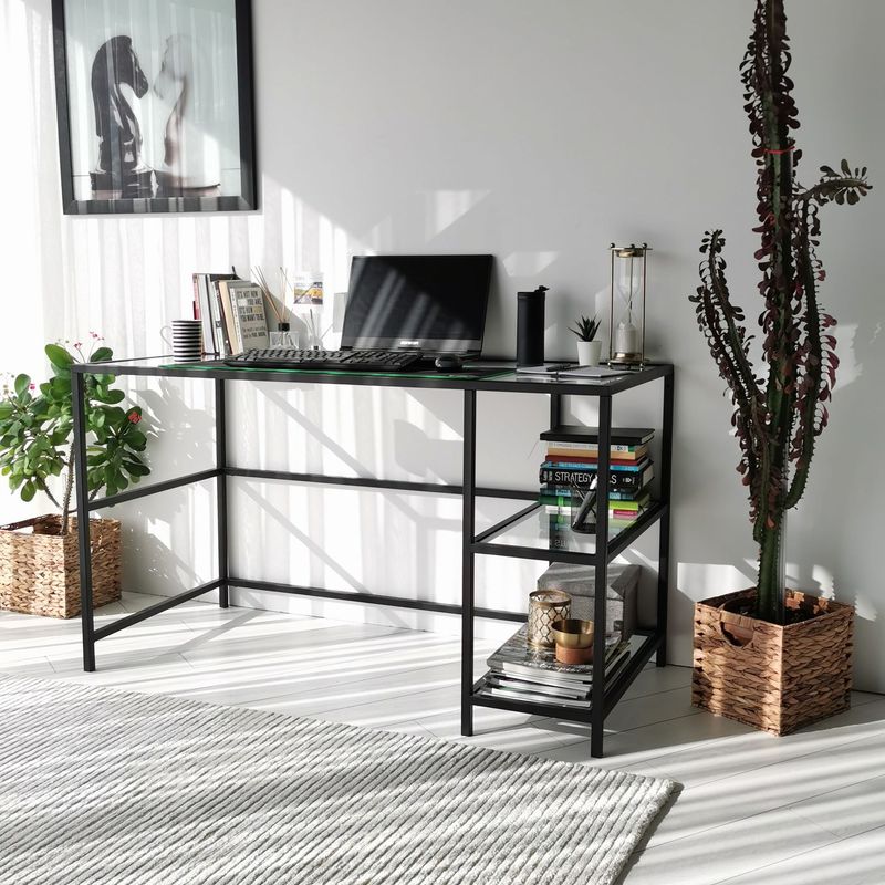 Casa si Gradina - Mobilier - Mese si birouri - Birouri - Birou, Hanah Home, sticla calita, negru, 130x60x75 cm - Infinity.ro