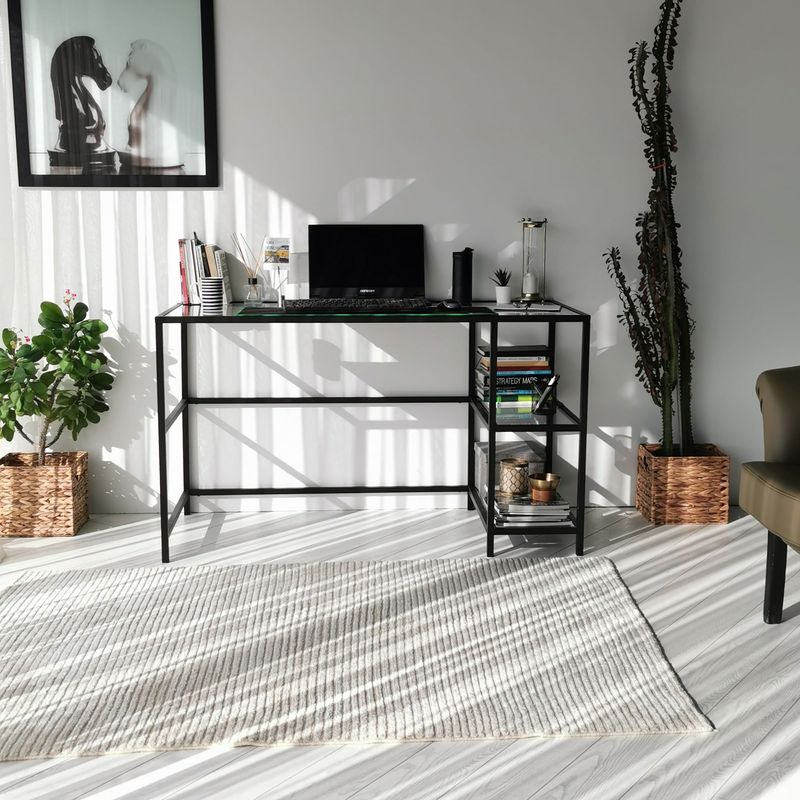 Casa si Gradina - Mobilier - Mese si birouri - Birouri - Birou, Hanah Home, sticla calita, negru, 130x60x75 cm - Infinity.ro