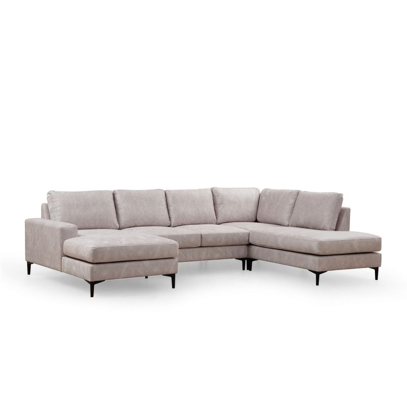 Casa si Gradina - Mobilier - Canapele si coltare - Coltare - Coltar, Hanah Home, lemn de fag si pal, bej, 155x314x200 cm - Infinity.ro