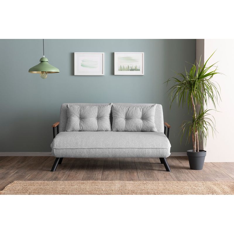 Casa si Gradina - Mobilier - Canapele si coltare - Canapele - Canapea extensibila 2 locuri, Hanah Home, stofa teddy, gri - Infinity.ro