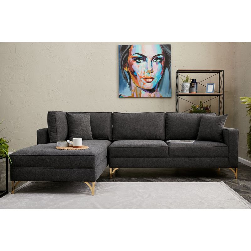 Casa si Gradina - Mobilier - Canapele si coltare - Coltare - Coltar, Atelier Del Sofa, lemn de fag, antracit si auriu, 258x181x83 cm, 825BLC2805 - Infinity.ro