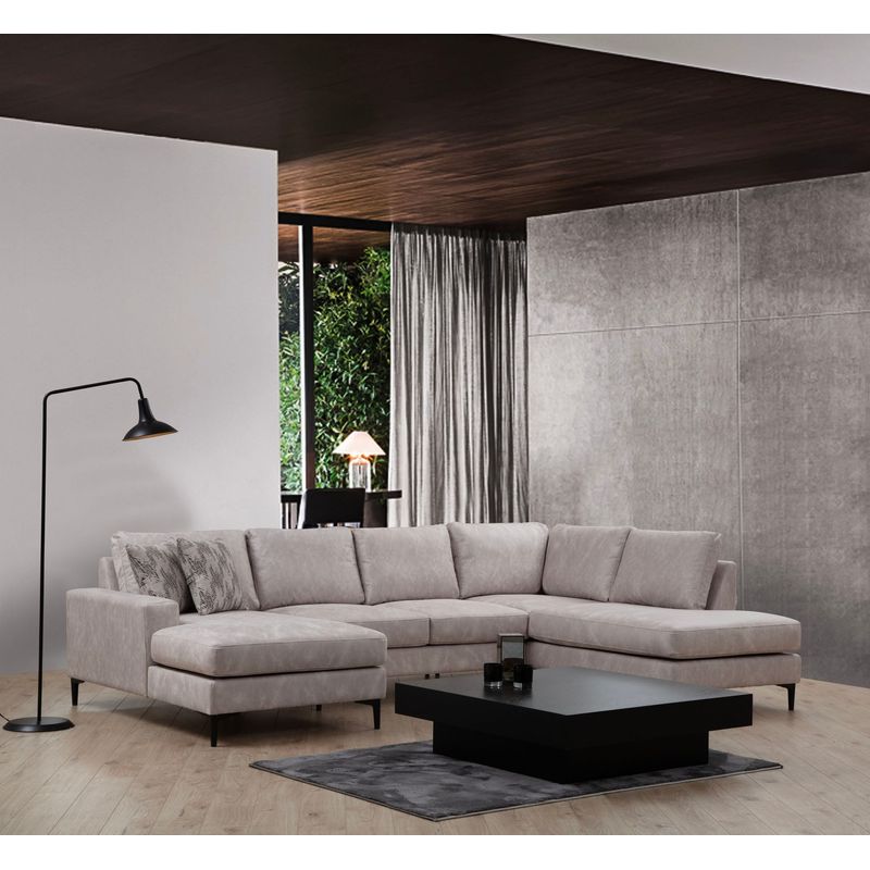 Casa si Gradina - Mobilier - Canapele si coltare - Coltare - Coltar, Hanah Home, lemn de fag si pal, bej, 155x314x200 cm - Infinity.ro