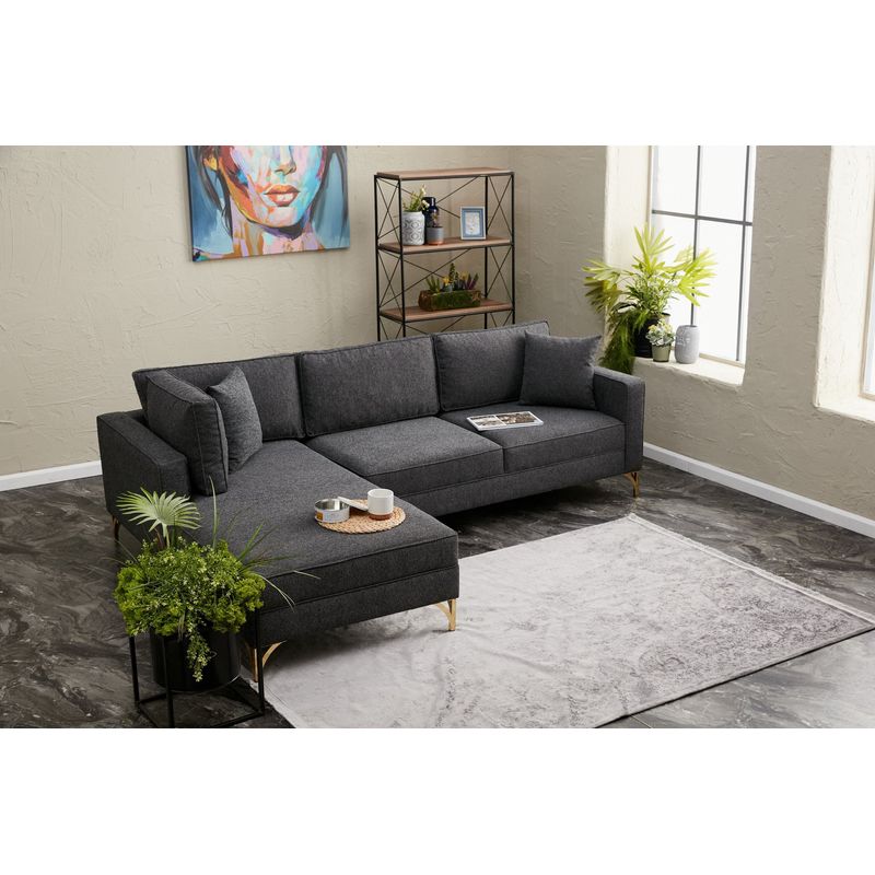 Casa si Gradina - Mobilier - Canapele si coltare - Coltare - Coltar, Atelier Del Sofa, lemn de fag, antracit si auriu, 258x181x83 cm, 825BLC2805 - Infinity.ro
