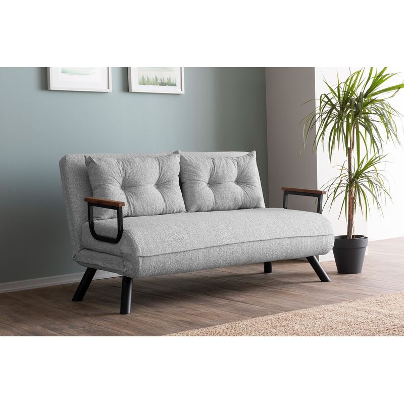 Casa si Gradina - Mobilier - Canapele si coltare - Canapele - Canapea extensibila 2 locuri, Hanah Home, stofa teddy, gri - Infinity.ro