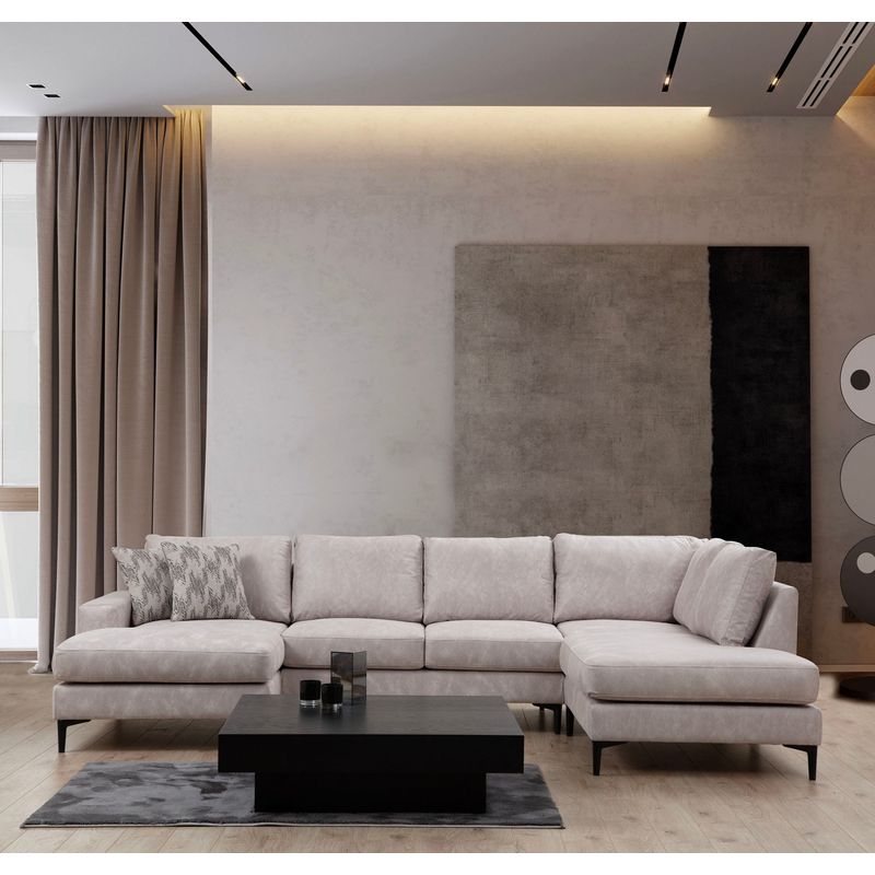 Casa si Gradina - Mobilier - Canapele si coltare - Coltare - Coltar, Hanah Home, lemn de fag si pal, bej, 155x314x200 cm - Infinity.ro