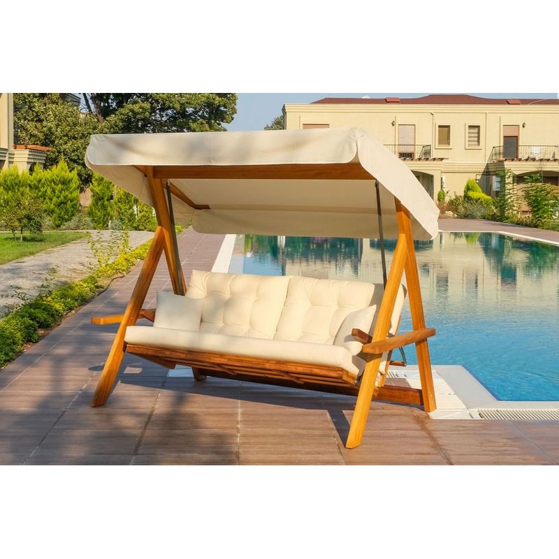 Casa si Gradina - Gradina si terasa - Balansoare si hamace - Balansoare - Balansoar de gradina, Hanah Home, lemn de pin, natural bej, 236x190x175 cm - Infinity.ro