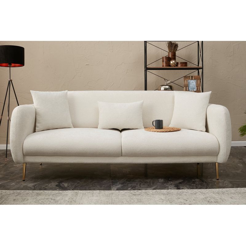 Casa si Gradina - Mobilier - Canapele si coltare - Canapele - Canapea extensibila 3 locuri, Hanah Home, lemn de fag, crem auriu, 210x80x95 cm - Infinity.ro