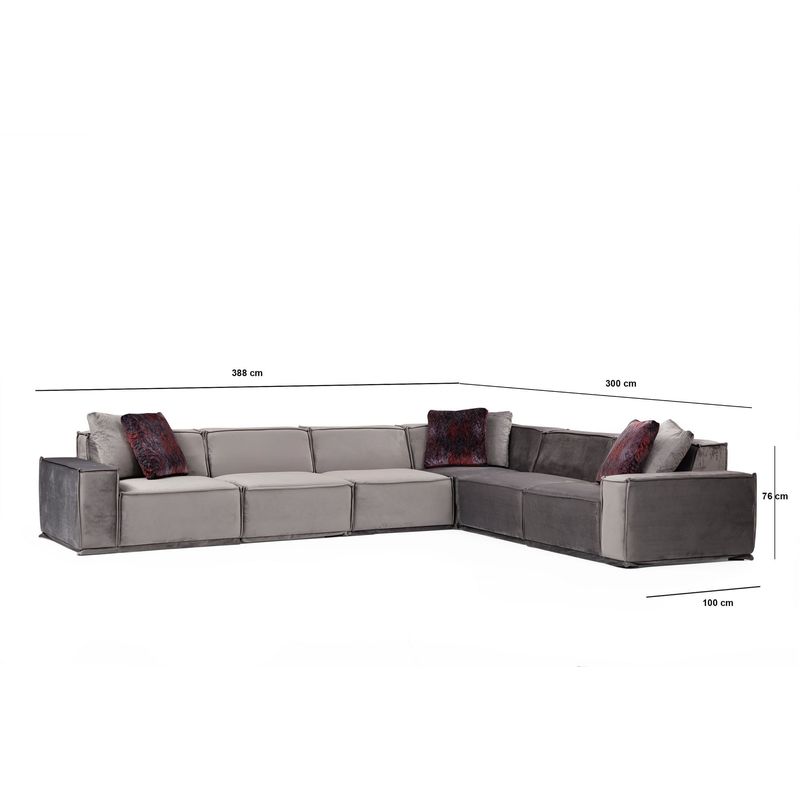 Casa si Gradina - Mobilier - Canapele si coltare - Coltare - Coltar, Atelier Del Sofa, lemn fag si pal, gri, 388x300x100 cm - Infinity.ro