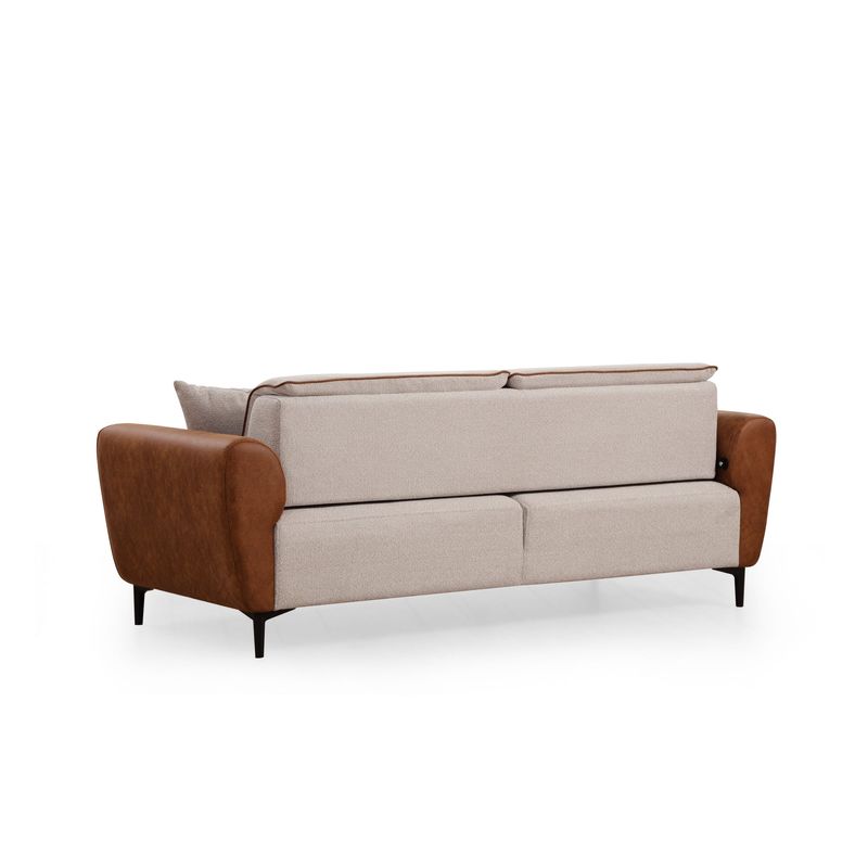 Casa si Gradina - Mobilier - Canapele si coltare - Canapele - Canapea extensibila 3 locuri, Hanah Home, lemn fag, bej scortisoara, 215x85x85 cm - Infinity.ro