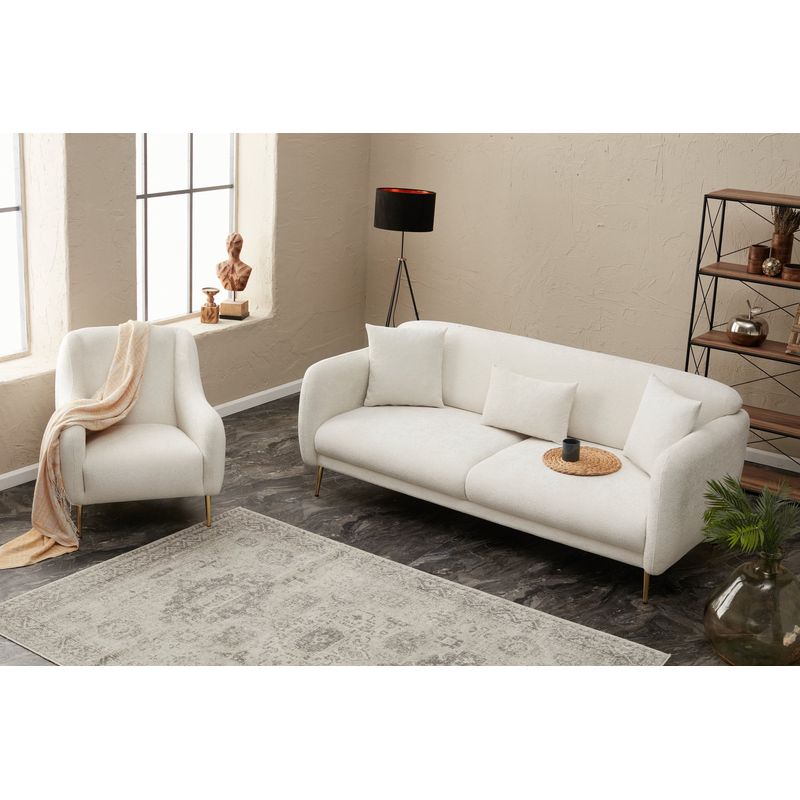Casa si Gradina - Mobilier - Canapele si coltare - Canapele - Canapea extensibila 3 locuri, Hanah Home, lemn de fag, crem auriu, 210x80x95 cm - Infinity.ro