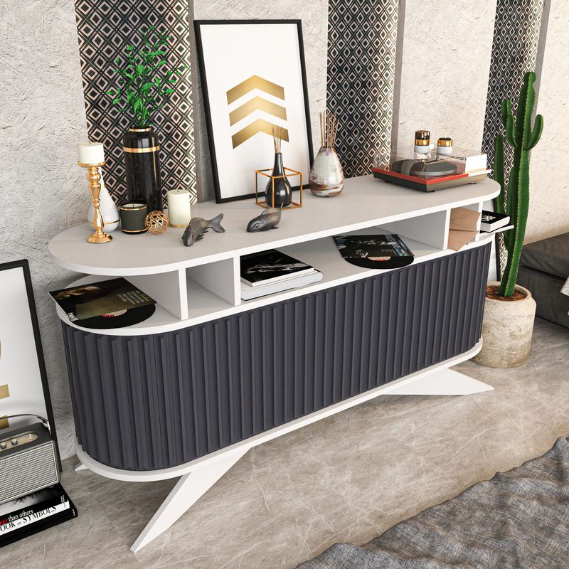 Casa si Gradina - Mobilier - Comode si corpuri - Console - Consola, Hanah Home, pal melaminat, alb si antracit, 150x43x75 cm - Infinity.ro
