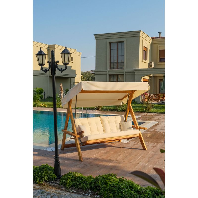 Casa si Gradina - Gradina si terasa - Balansoare si hamace - Balansoare - Balansoar de gradina, Hanah Home, lemn de pin, natural bej, 236x190x175 cm - Infinity.ro
