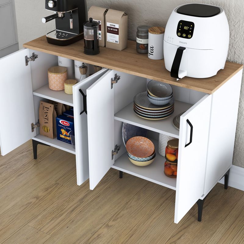 Casa si Gradina - Mobilier - Comode si corpuri - Comode - Comoda, Hanah Home, pal melaminat, alb si nuc, 120x40x78.6 cm - Infinity.ro