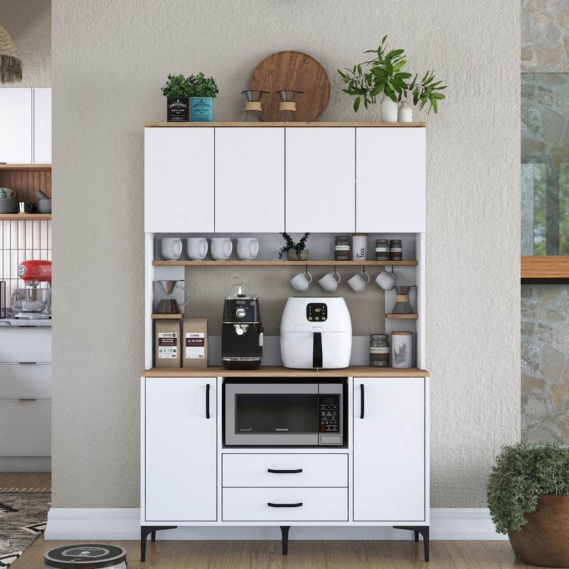 Casa si Gradina - Mobilier - Comode si corpuri - Corpuri bucatarie - Dulap multifunctional, Hanah Home, pal melaminat, alb si nuc, 120x40x184,2 cm - Infinity.ro