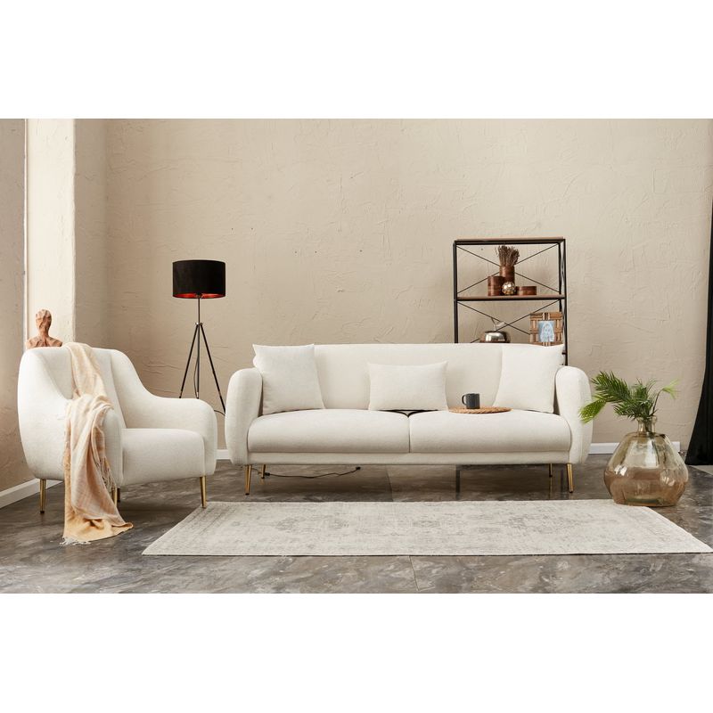 Casa si Gradina - Mobilier - Canapele si coltare - Canapele - Canapea extensibila 3 locuri, Hanah Home, lemn de fag, crem auriu, 210x80x95 cm - Infinity.ro