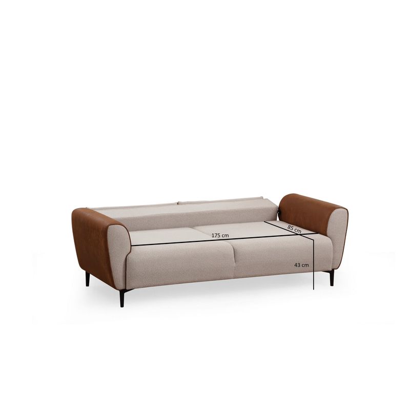 Casa si Gradina - Mobilier - Canapele si coltare - Canapele - Canapea extensibila 3 locuri, Hanah Home, lemn fag, bej scortisoara, 215x85x85 cm - Infinity.ro