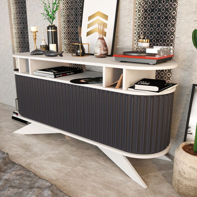 Casa si Gradina - Mobilier - Comode si corpuri - Console - Consola, Hanah Home, pal melaminat, alb si antracit, 150x43x75 cm - Infinity.ro
