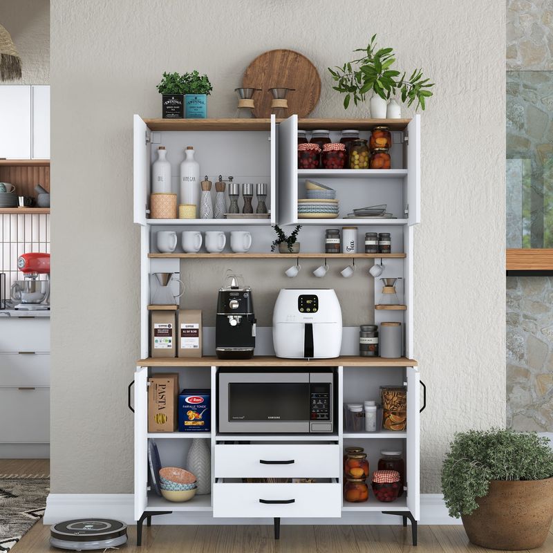 Casa si Gradina - Mobilier - Comode si corpuri - Corpuri bucatarie - Dulap multifunctional, Hanah Home, pal melaminat, alb si nuc, 120x40x184,2 cm - Infinity.ro