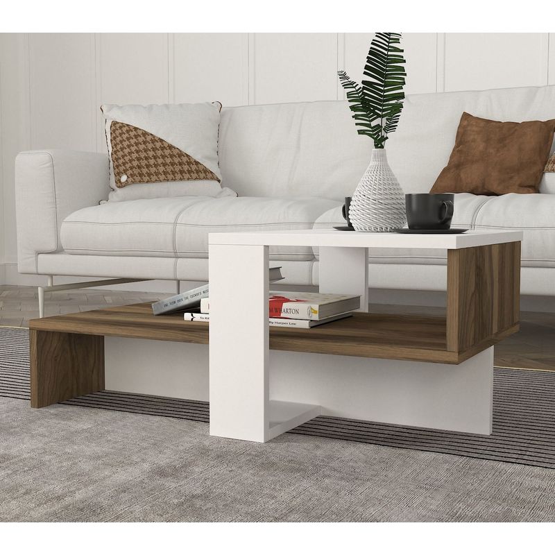 Casa si Gradina - Mobilier - Mese si birouri - Masute de cafea - Masuta de cafea, Hanah Home, pal melaminat, alb si nuc, 80x43.6x16.3 cm - Infinity.ro