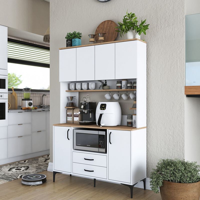 Casa si Gradina - Mobilier - Comode si corpuri - Corpuri bucatarie - Dulap multifunctional, Hanah Home, pal melaminat, alb si nuc, 120x40x184,2 cm - Infinity.ro