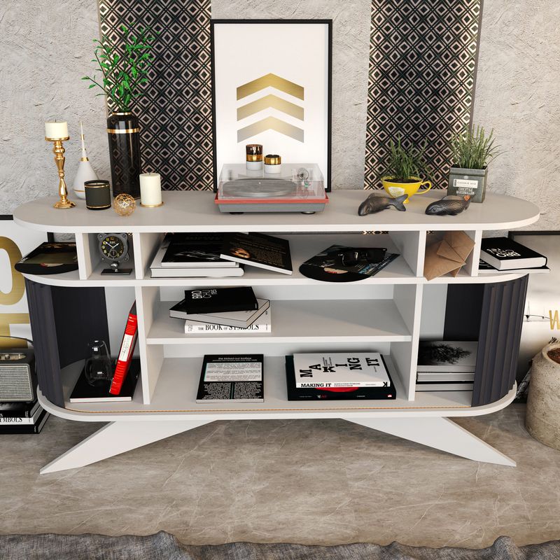 Casa si Gradina - Mobilier - Comode si corpuri - Console - Consola, Hanah Home, pal melaminat, alb si antracit, 150x43x75 cm - Infinity.ro