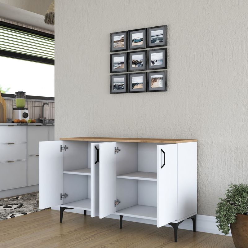 Casa si Gradina - Mobilier - Comode si corpuri - Comode - Comoda, Hanah Home, pal melaminat, alb si nuc, 120x40x78.6 cm - Infinity.ro