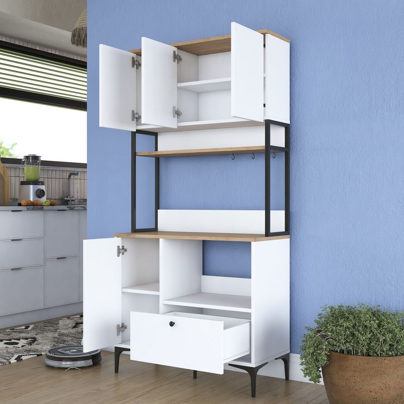 Casa si Gradina - Mobilier - Comode si corpuri - Corpuri bucatarie - Dulap multifunctional, Hanah Home, PAL melaminat, alb nuc, 90x38x184.2 cm - Infinity.ro