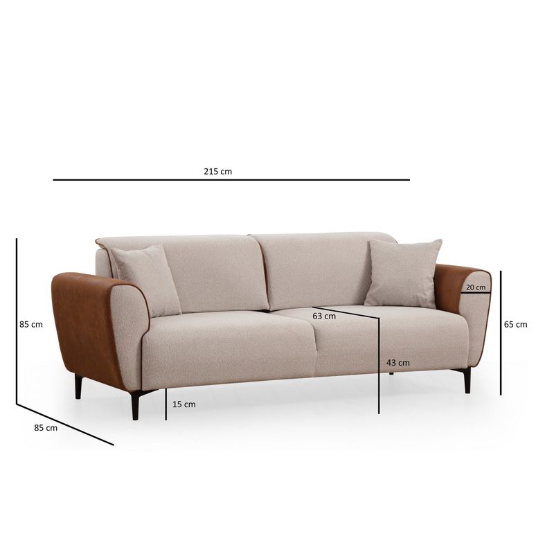 Casa si Gradina - Mobilier - Canapele si coltare - Canapele - Canapea extensibila 3 locuri, Hanah Home, lemn fag, bej scortisoara, 215x85x85 cm - Infinity.ro