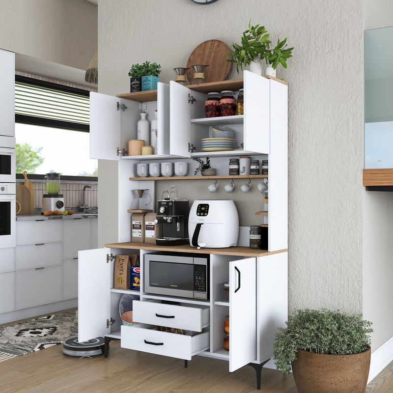 Casa si Gradina - Mobilier - Comode si corpuri - Corpuri bucatarie - Dulap multifunctional, Hanah Home, pal melaminat, alb si nuc, 120x40x184,2 cm - Infinity.ro