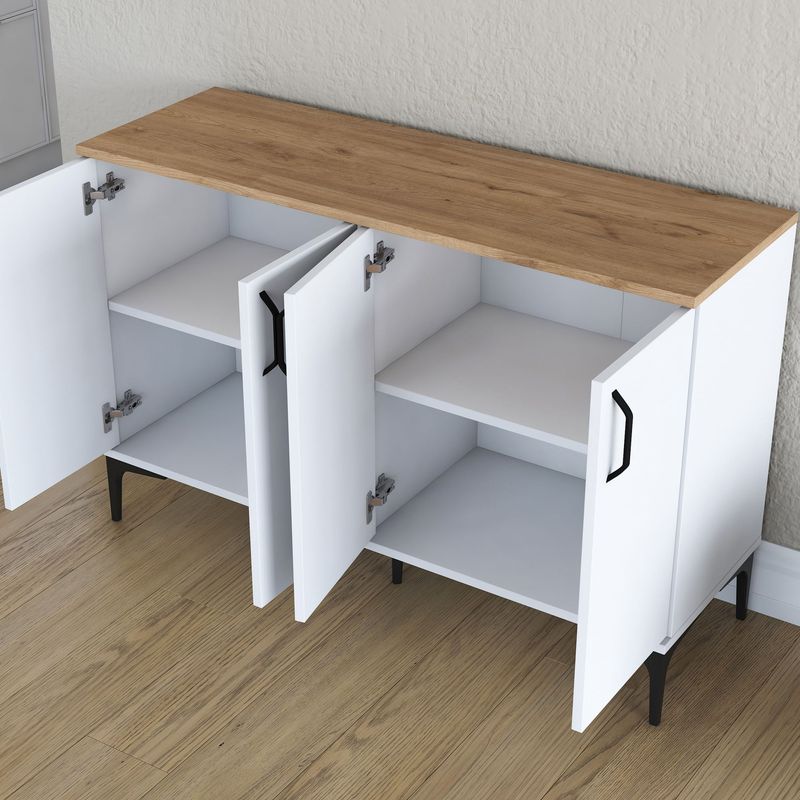 Casa si Gradina - Mobilier - Comode si corpuri - Comode - Comoda, Hanah Home, pal melaminat, alb si nuc, 120x40x78.6 cm - Infinity.ro
