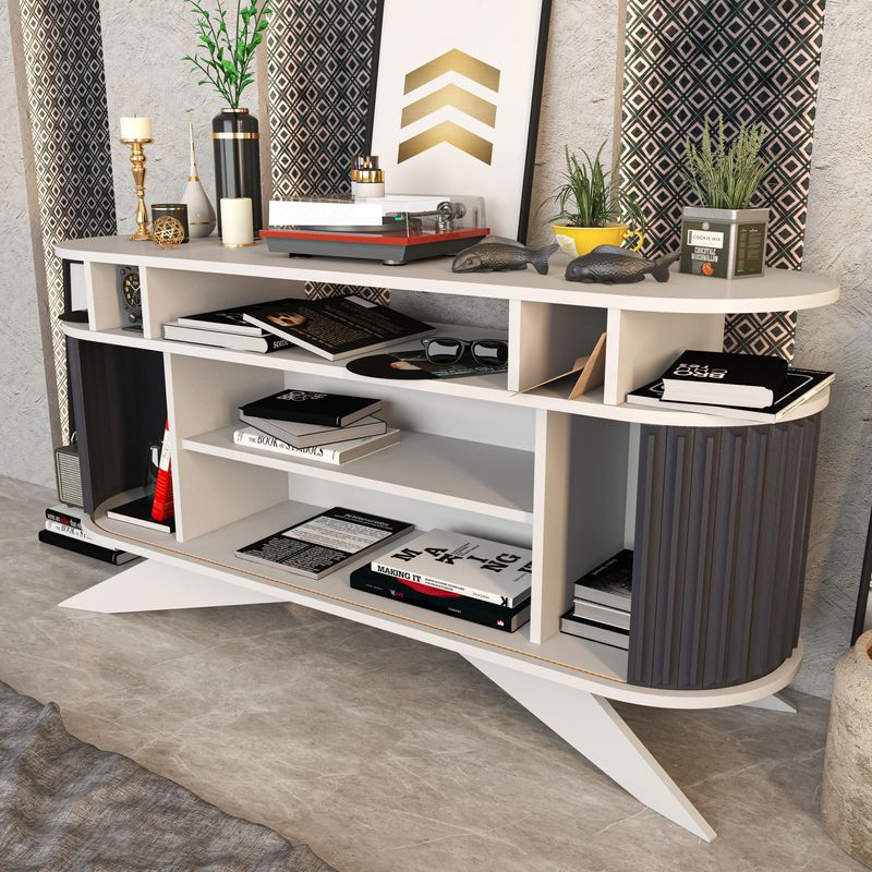 Casa si Gradina - Mobilier - Comode si corpuri - Console - Consola, Hanah Home, pal melaminat, alb si antracit, 150x43x75 cm - Infinity.ro
