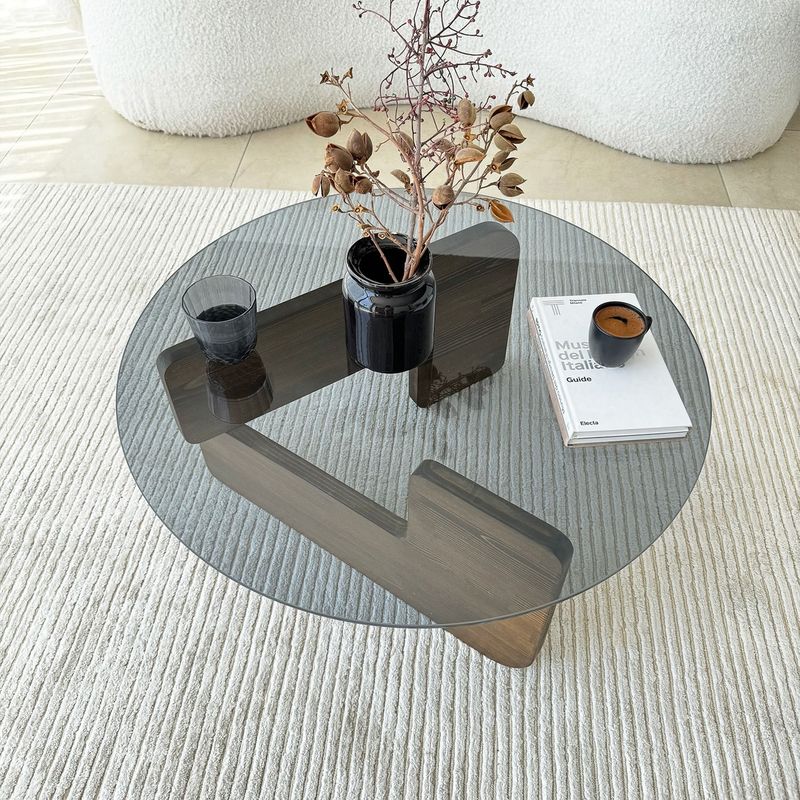 Casa si Gradina - Mobilier - Mese si birouri - Masute de cafea - Masuta de cafea, Hanah Home, sticla securizata si lemn masiv, nuc si fum, 75x35x75 cm - Infinity.ro
