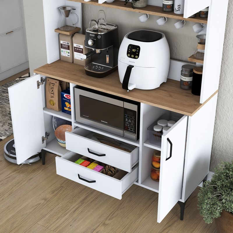 Casa si Gradina - Mobilier - Comode si corpuri - Corpuri bucatarie - Dulap multifunctional, Hanah Home, pal melaminat, alb si nuc, 120x40x184,2 cm - Infinity.ro