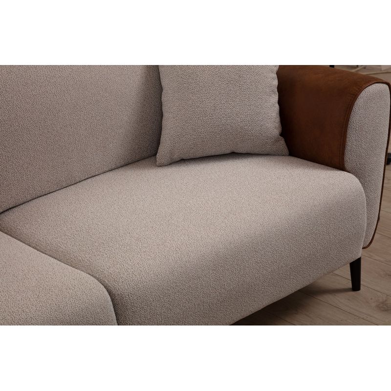 Casa si Gradina - Mobilier - Canapele si coltare - Canapele - Canapea extensibila 3 locuri, Hanah Home, lemn fag, bej scortisoara, 215x85x85 cm - Infinity.ro