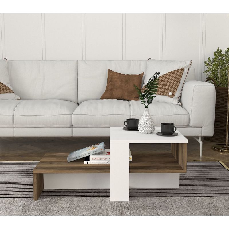 Casa si Gradina - Mobilier - Mese si birouri - Masute de cafea - Masuta de cafea, Hanah Home, pal melaminat, alb si nuc, 80x43.6x16.3 cm - Infinity.ro