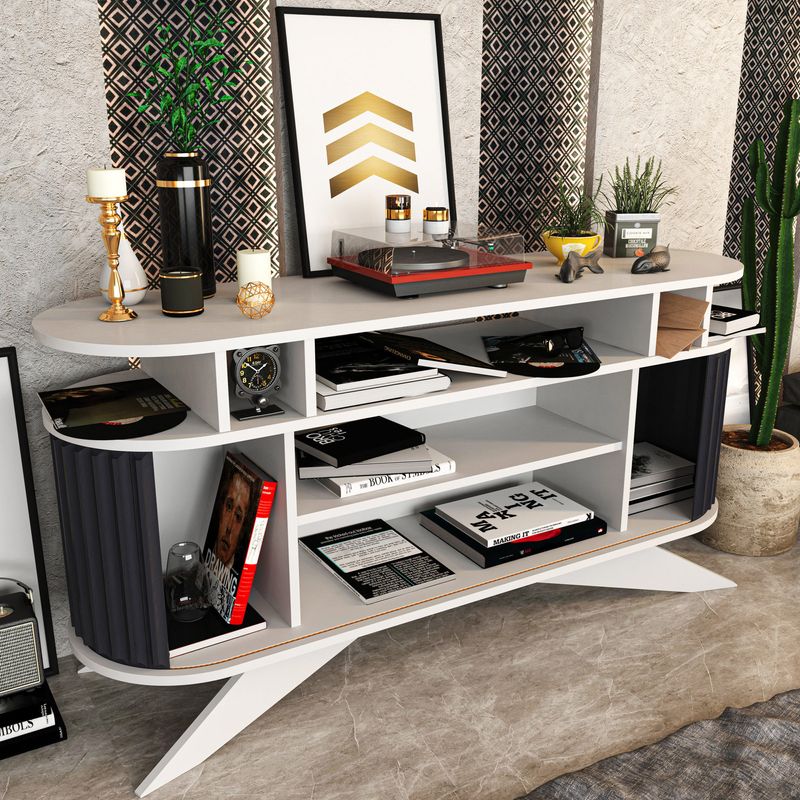 Casa si Gradina - Mobilier - Comode si corpuri - Console - Consola, Hanah Home, pal melaminat, alb si antracit, 150x43x75 cm - Infinity.ro
