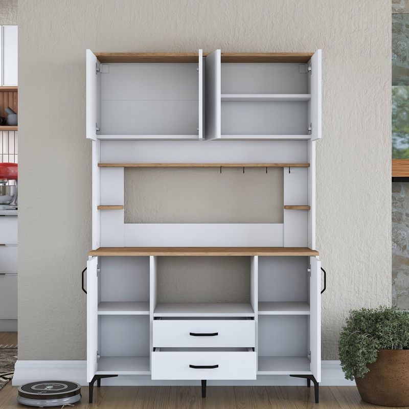 Casa si Gradina - Mobilier - Comode si corpuri - Corpuri bucatarie - Dulap multifunctional, Hanah Home, pal melaminat, alb si nuc, 120x40x184,2 cm - Infinity.ro