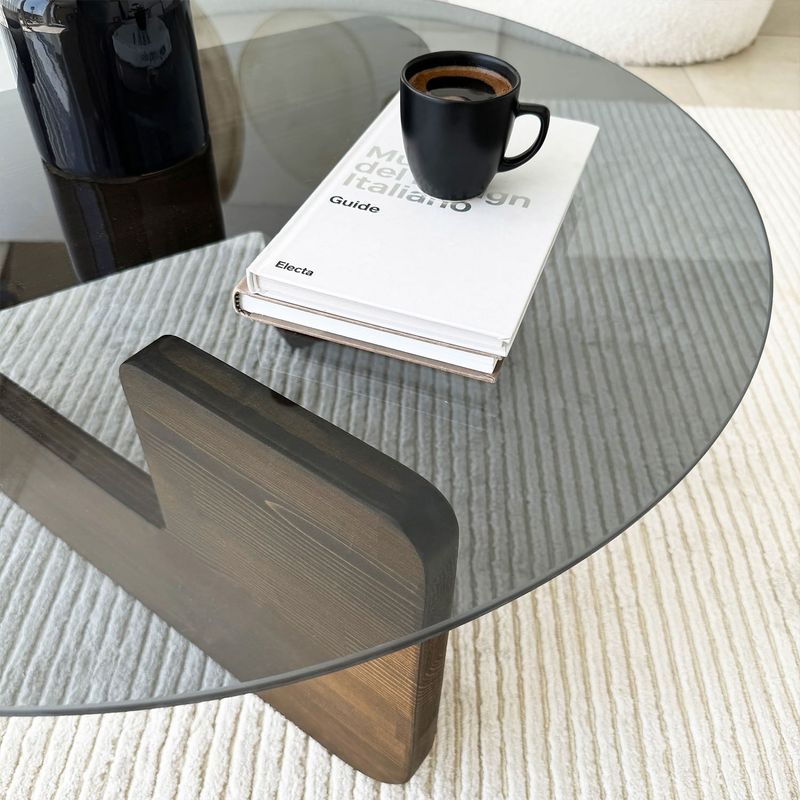 Casa si Gradina - Mobilier - Mese si birouri - Masute de cafea - Masuta de cafea, Hanah Home, sticla securizata si lemn masiv, nuc si fum, 75x35x75 cm - Infinity.ro