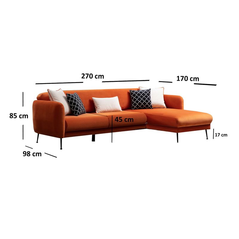 Casa si Gradina - Mobilier - Canapele si coltare - Coltare - Coltar extensibil, Hanah Home, lemn fag si pal, portocaliu, 270x170x98 cm - Infinity.ro