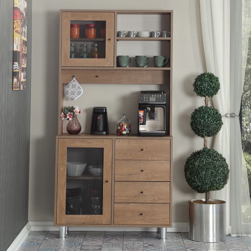 Casa si Gradina - Mobilier - Comode si corpuri - Corpuri bucatarie - Dulap multifunctional, Hanah Home, pal, stejar caucazian, 96x40x187 cm - Infinity.ro