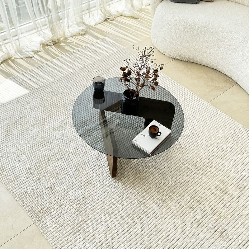 Casa si Gradina - Mobilier - Mese si birouri - Masute de cafea - Masuta de cafea, Hanah Home, sticla securizata si lemn masiv, nuc si fum, 75x35x75 cm - Infinity.ro