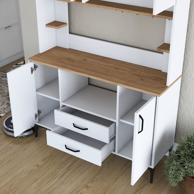 Casa si Gradina - Mobilier - Comode si corpuri - Corpuri bucatarie - Dulap multifunctional, Hanah Home, pal melaminat, alb si nuc, 120x40x184,2 cm - Infinity.ro