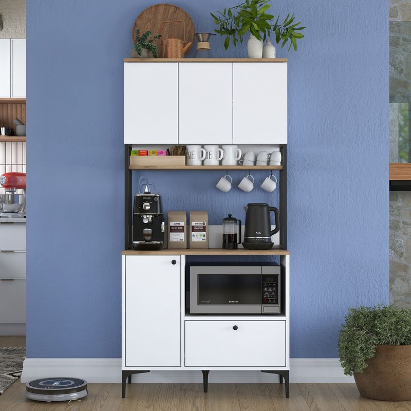 Casa si Gradina - Mobilier - Comode si corpuri - Corpuri bucatarie - Dulap multifunctional, Hanah Home, PAL melaminat, alb nuc, 90x38x184.2 cm - Infinity.ro