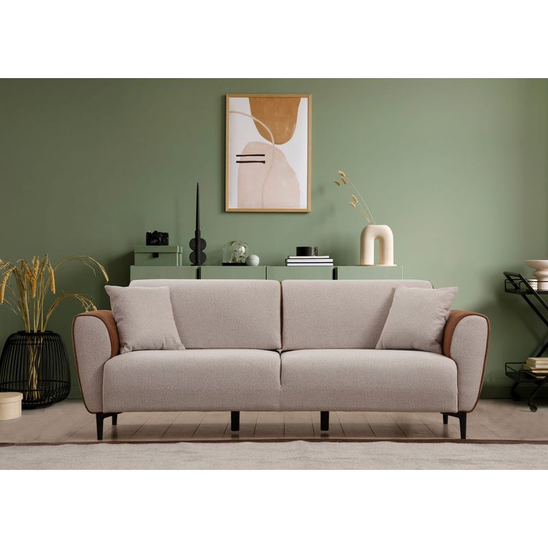 Casa si Gradina - Mobilier - Canapele si coltare - Canapele - Canapea extensibila 3 locuri, Hanah Home, lemn fag, bej scortisoara, 215x85x85 cm - Infinity.ro