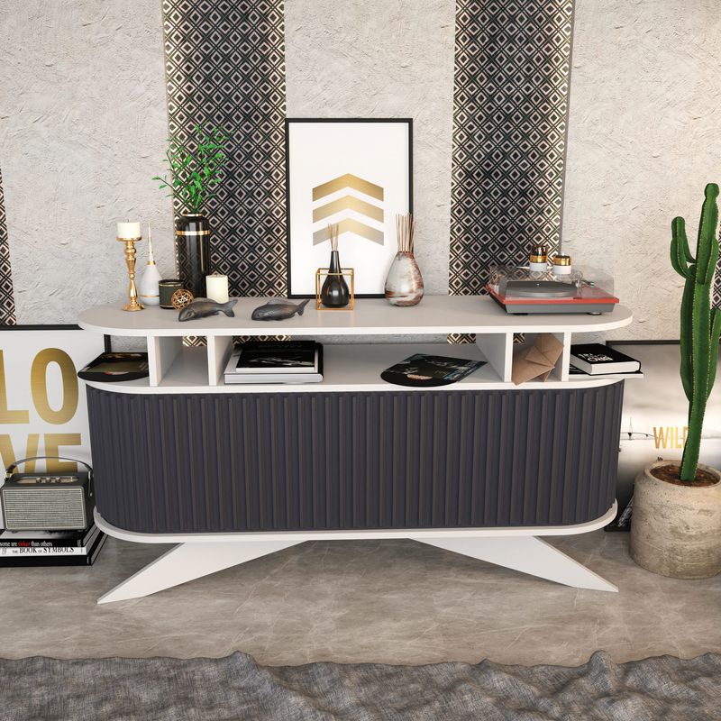 Casa si Gradina - Mobilier - Comode si corpuri - Console - Consola, Hanah Home, pal melaminat, alb si antracit, 150x43x75 cm - Infinity.ro
