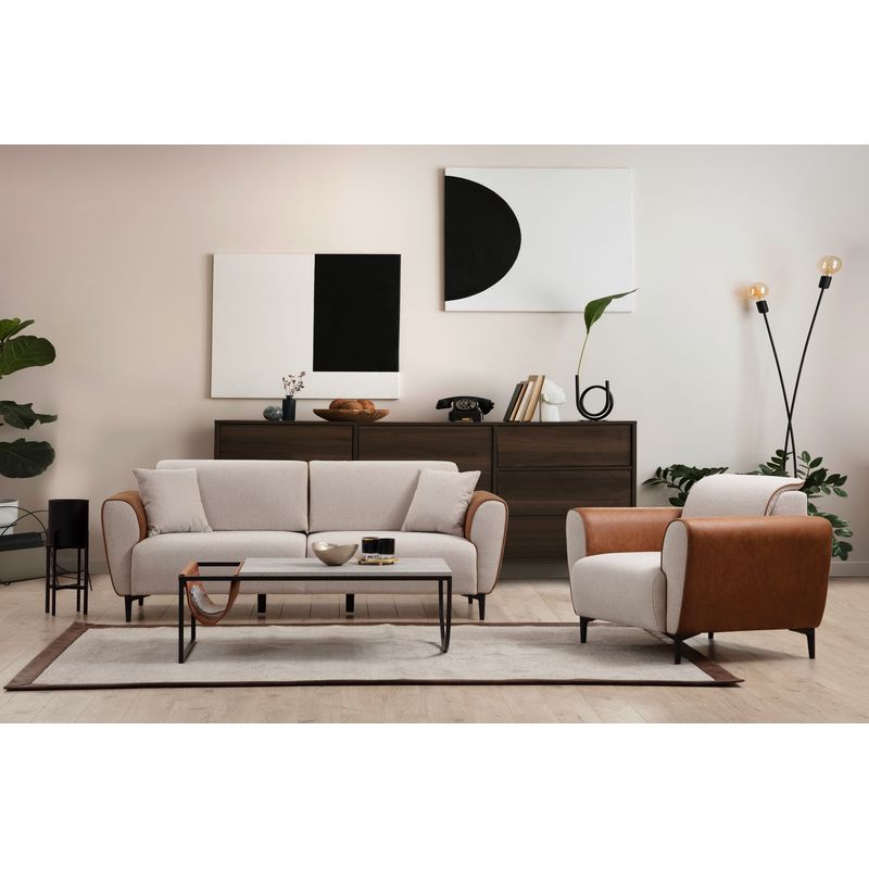 Casa si Gradina - Mobilier - Canapele si coltare - Canapele - Canapea extensibila 3 locuri, Hanah Home, lemn fag, bej scortisoara, 215x85x85 cm - Infinity.ro