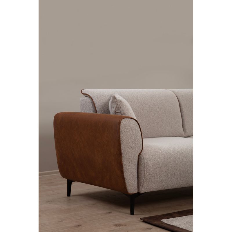 Casa si Gradina - Mobilier - Canapele si coltare - Canapele - Canapea extensibila 3 locuri, Hanah Home, lemn fag, bej scortisoara, 215x85x85 cm - Infinity.ro