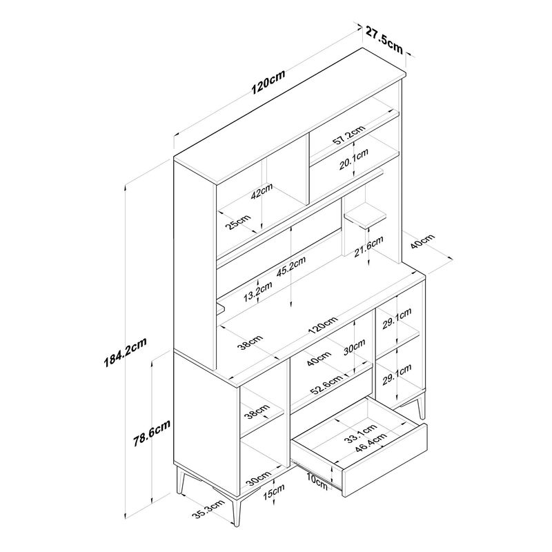 Casa si Gradina - Mobilier - Comode si corpuri - Corpuri bucatarie - Dulap multifunctional, Hanah Home, pal melaminat, alb si nuc, 120x40x184,2 cm - Infinity.ro
